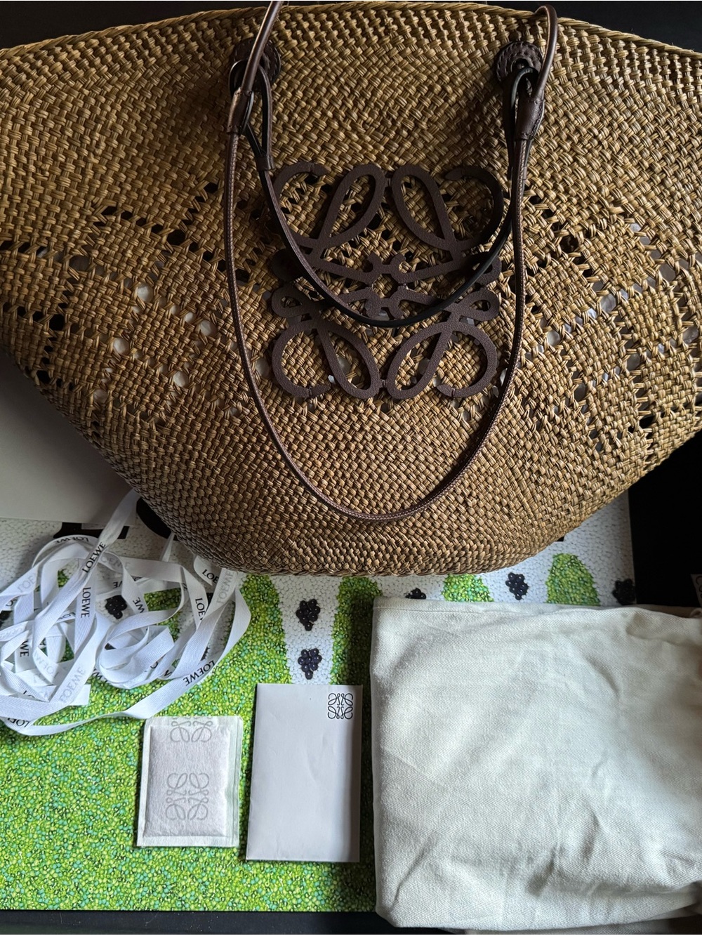 Loewe Woven Straw Tote with Brown Leather Anagram